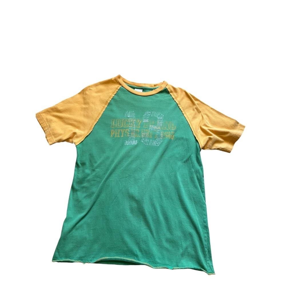 Lucky Brand Y2K Raglan Tee‎ Green Yellow Graphic Retro Men's Medium - Picture 3 of 7